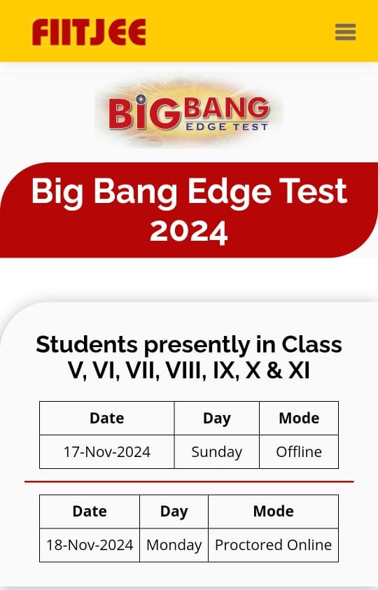 FIITJEE Big Bang Edge Test 2024